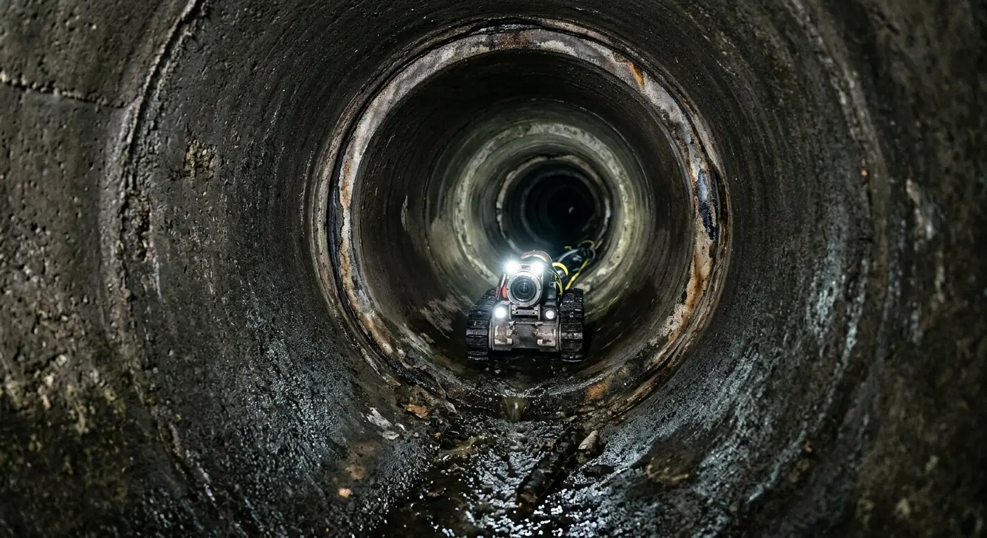 Robotic sewer camera inspecting pipe interior for Sewer Line Cleaning in Kaufman