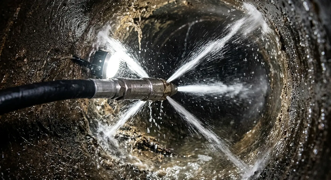 High-pressure hydro jetting nozzle cleaning sewer pipe for Sewer Cleanout in Kaufman
